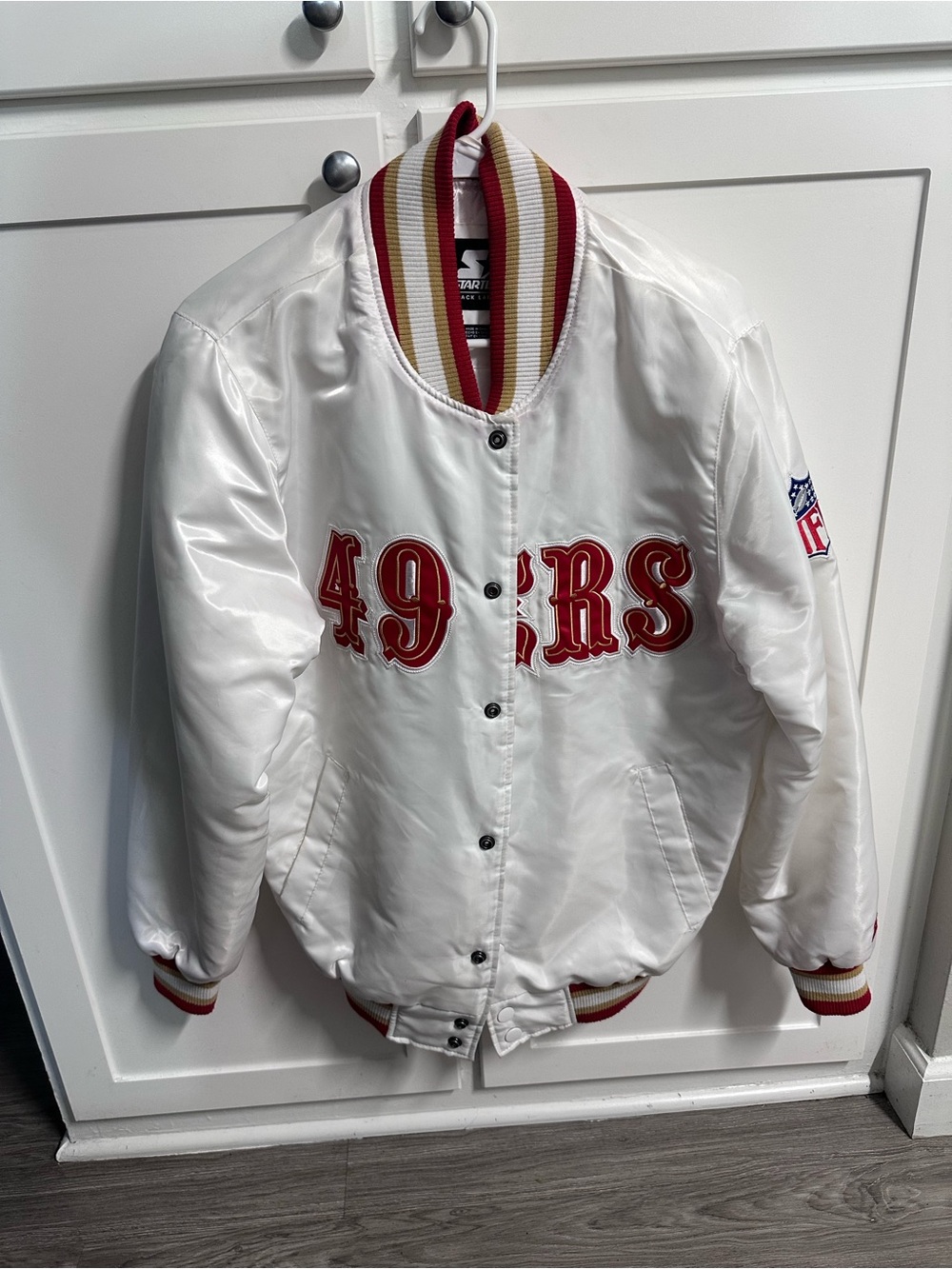 San Francisco 49ers STARTER White Satin Bomber Jacket
